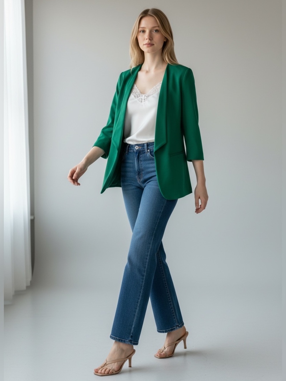 Ricki’s Emerald Green Open-Front Blazer Jacket Size Small